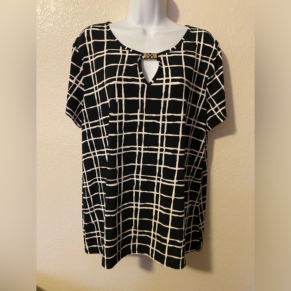 By design black and white puff print grid silver hardware 2x